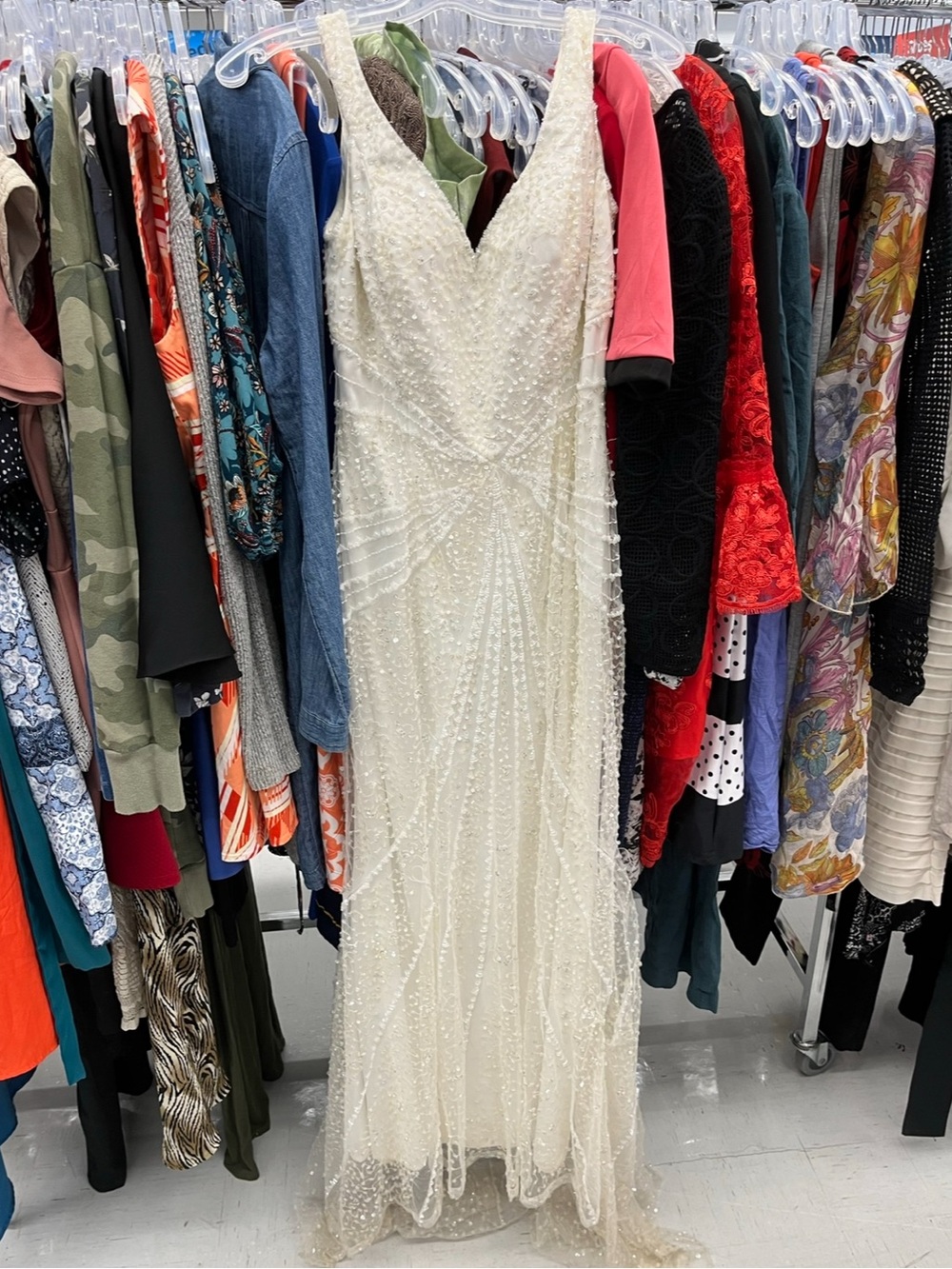 Ivory Beaded V-Neck Wedding Dress